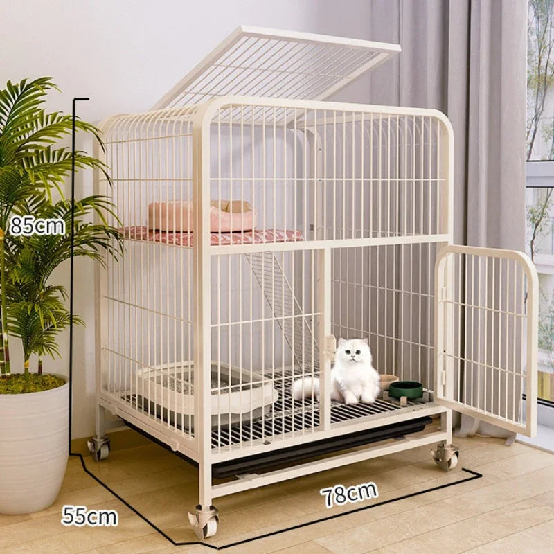 Stainless Steel Pet Villa Modern Iron Mesh Cat Cage Indoor Double Layer Dog House Large Space Free Space Pulley Cat Cages Indoor