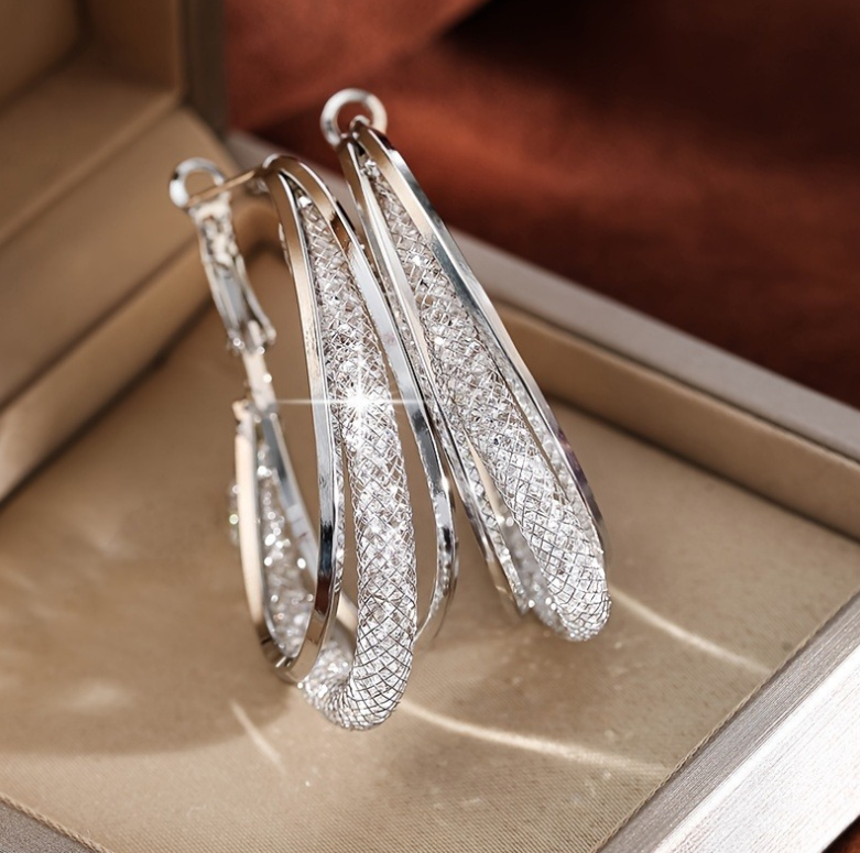 Large Oversized Hoop Earrings with Cubic Zirconia & Gold Plating