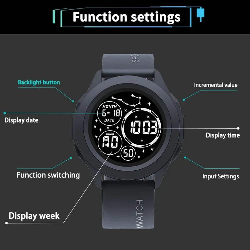 New Brand Men's Outdoor Sports Electronic Watch Student Youth Multifunctional Alarm Nightlight Digital Wristwatches Dropshipping