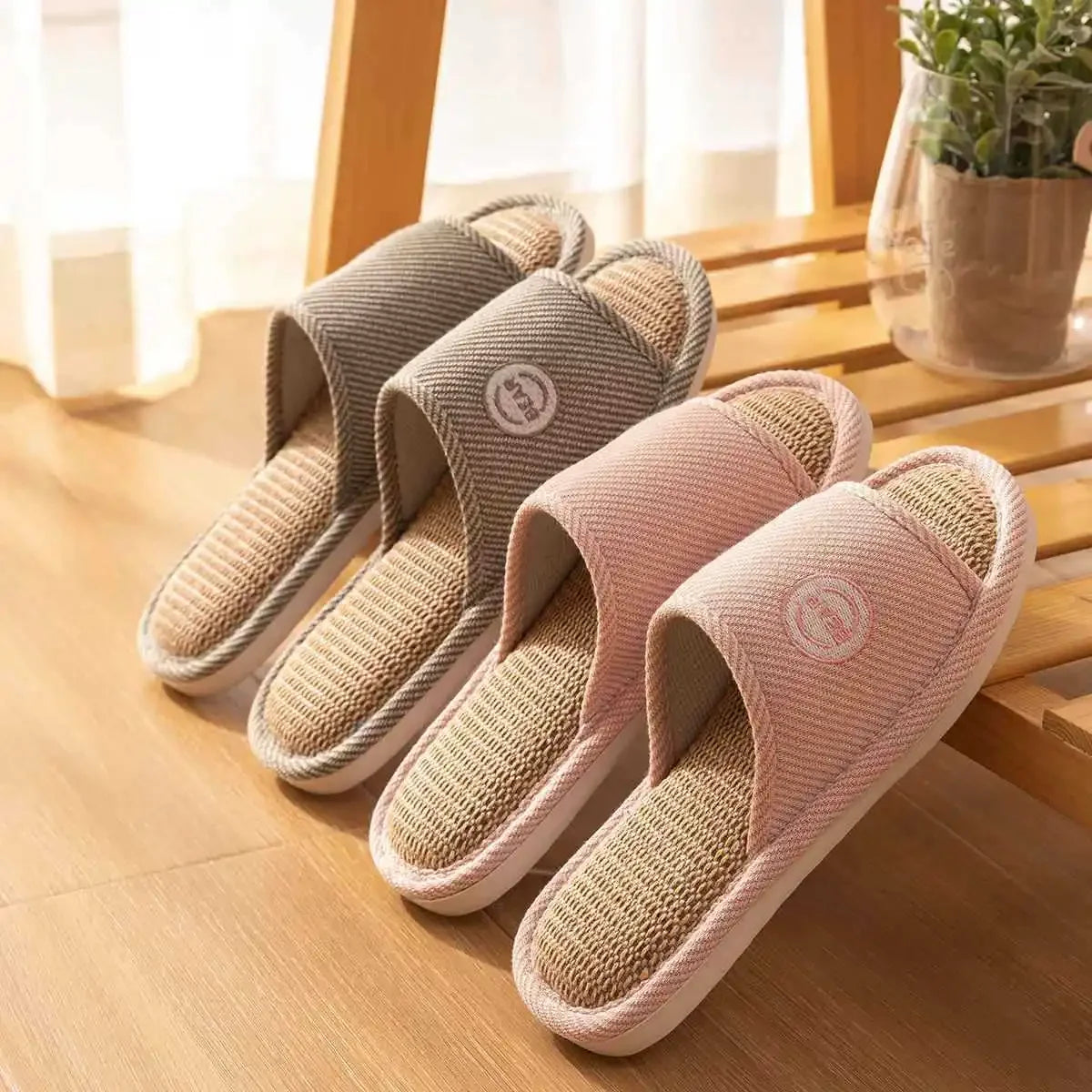 Linen Slippers Women Men Couples Home Non Slip Slides Breathable Shoes Casual House Bedroom Comfortable Cotton Hemp Flats