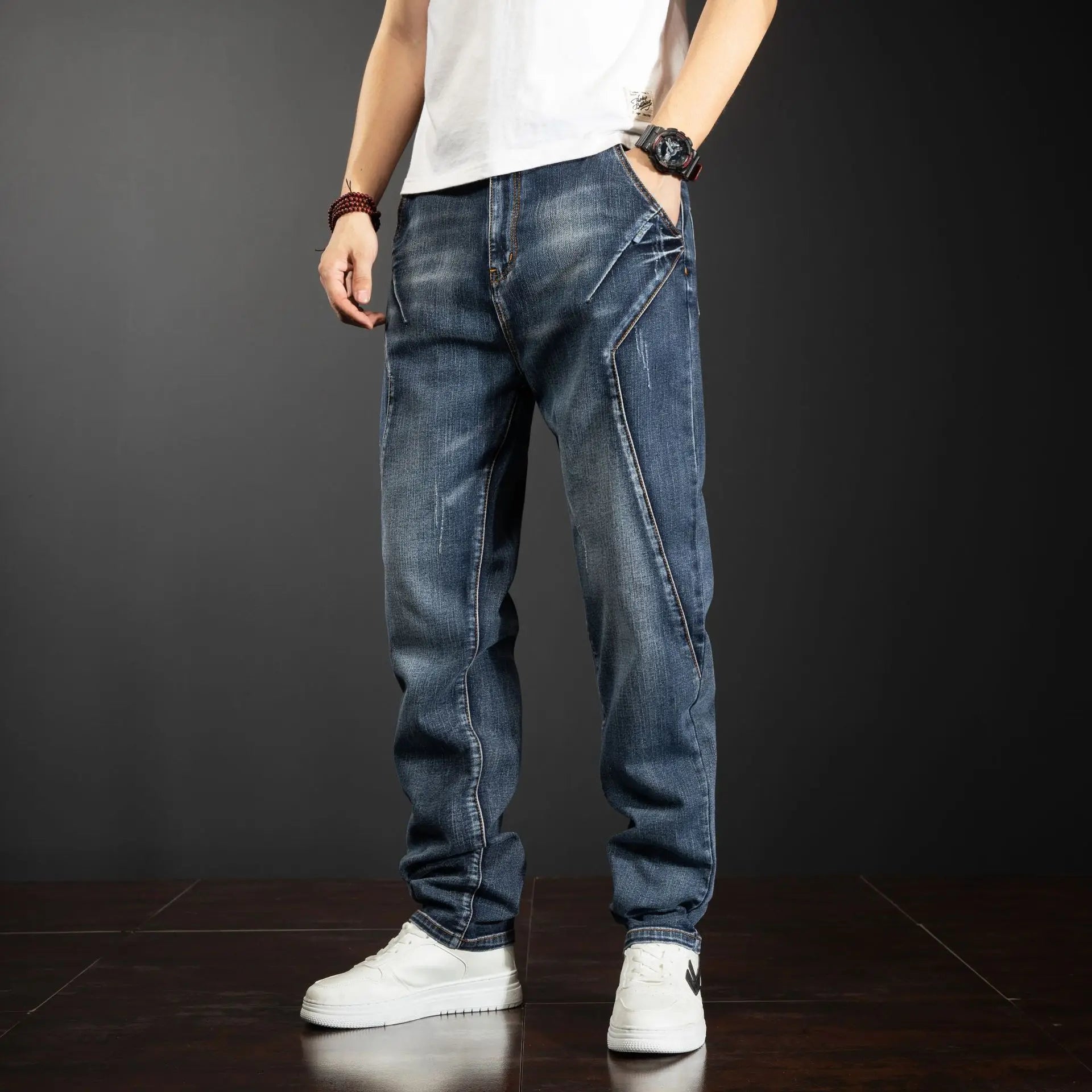 Multi-Pocket Baggy Jeans Mens Streetwear Cargo Denim Pants Straight Jean Trousers Plus Size 40 42 44