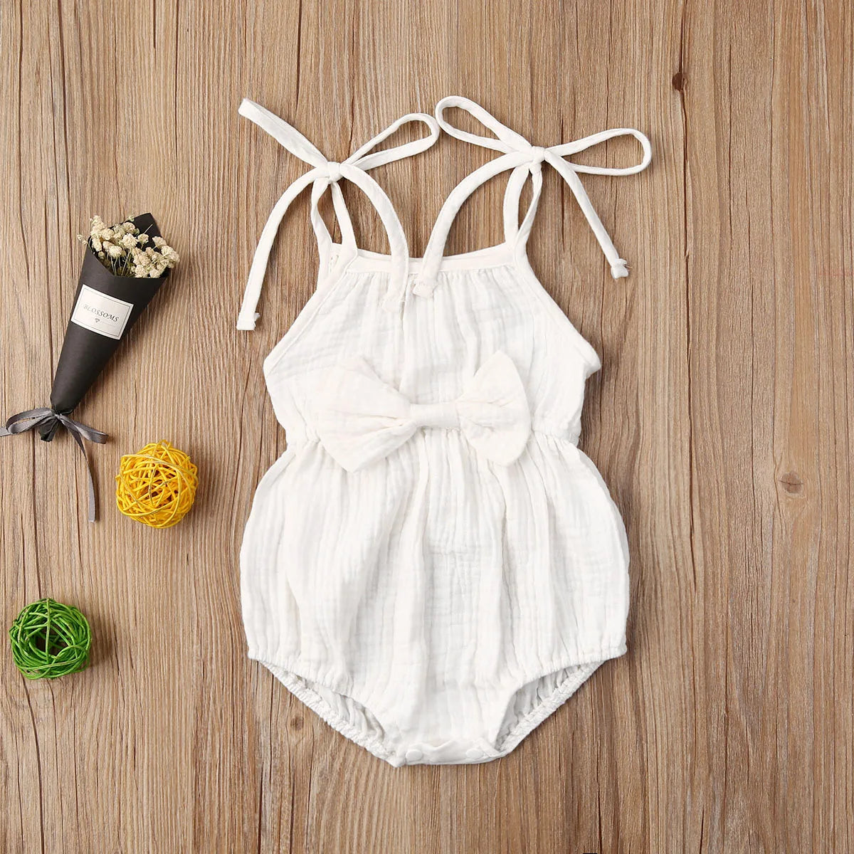 2020 Baby Summer Clothing  Newborn Baby Girl Cute Clothes Srap Romper Cotton Linen Solid Jumpsuit Bowknot Outfits Set Soft