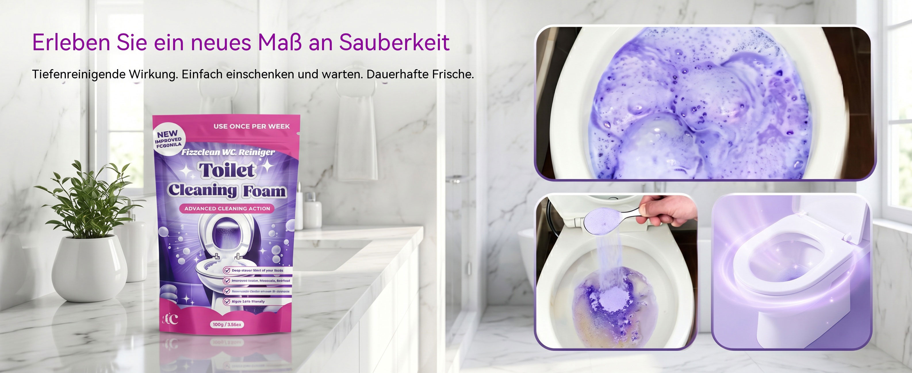 Fizzclean Wc-Reiniger Original, 2026 Neu Fizzclean WC Schaumreiniger, Toilettenschaum Extra Stark Reinigung, Lavendelgeschmack, 100g