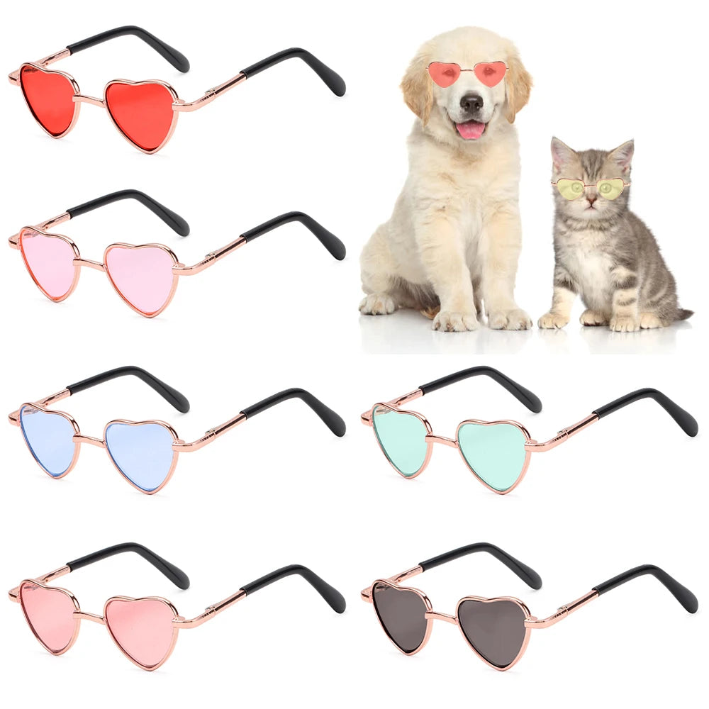 1PC Heart Metal SunglassesPet Cat Fashion Pet Sunglasses Cat Eye-wear Little Dog Cat Photos Props Cute Cool Dress Up Glasses