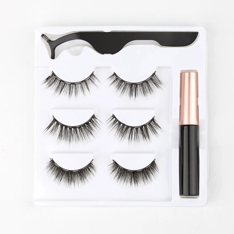 Magnetic Eyelashes Set 1/2/3 Pairs Natural Long False Eyelashes Soft Mink Lashes Waterproof Liquid Eyeliner Tweezer Makeup Tools