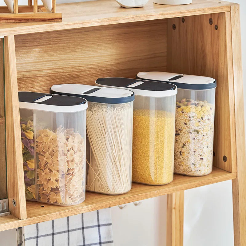 &New Plastic Storage Container Pasta Rice Dispenser Cereals Organizer Boxes Cabinet Fridge Storage Jars Home Kitchen Accessories