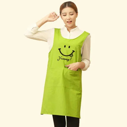 &Cute Funny Japanese-style Apron Work Clothes Home Kitchen Cooking Breathable Cotton Waist Pinafore Women Apron