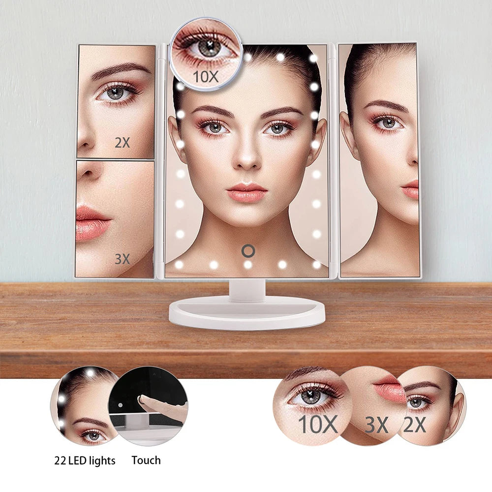 Makeup Mirror 2X 3X 10X Magnification Vanity Mirrors 22 LED Light Touch Switch Dimmable Rotatable Dressing Desktop Beauty Mirror