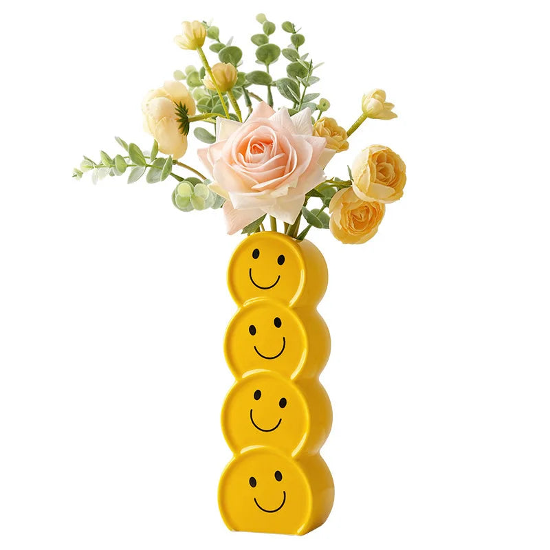 Creative Smile Face Ceramic Vase, Ornaments, Modern Home Decor, Living Room Flower Arrangement, Dry flower