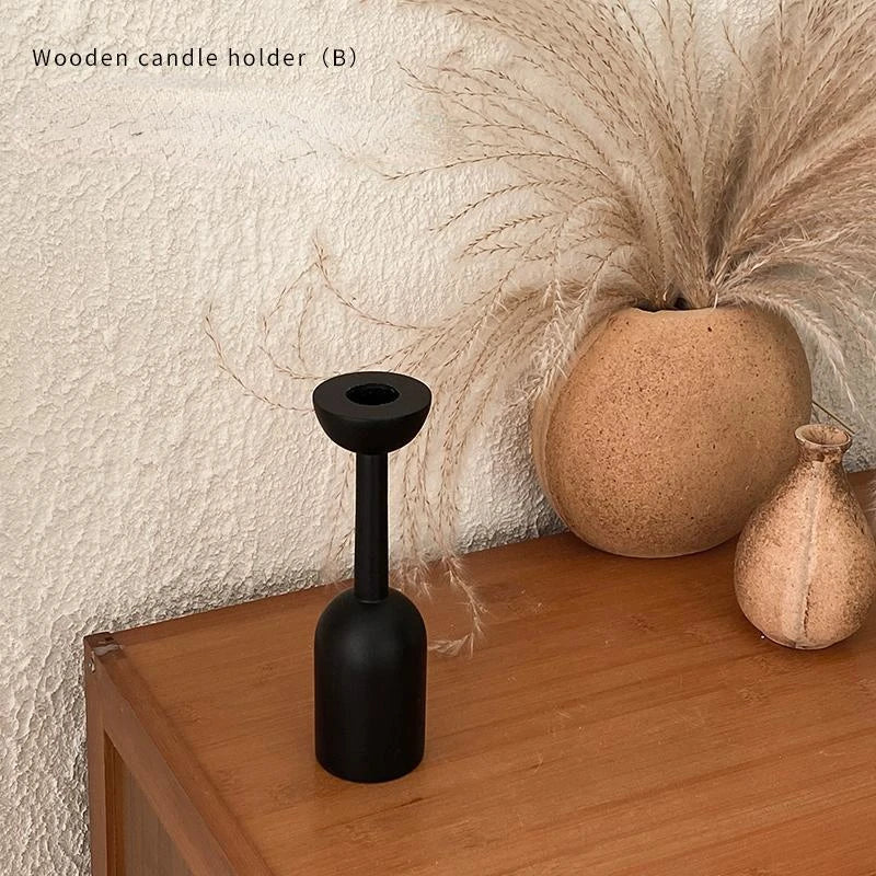 Candle Holder Room Decor Candles Holders Home Decoration Black Wooden Candlestick Living Room Bedroom Geometric Decorations