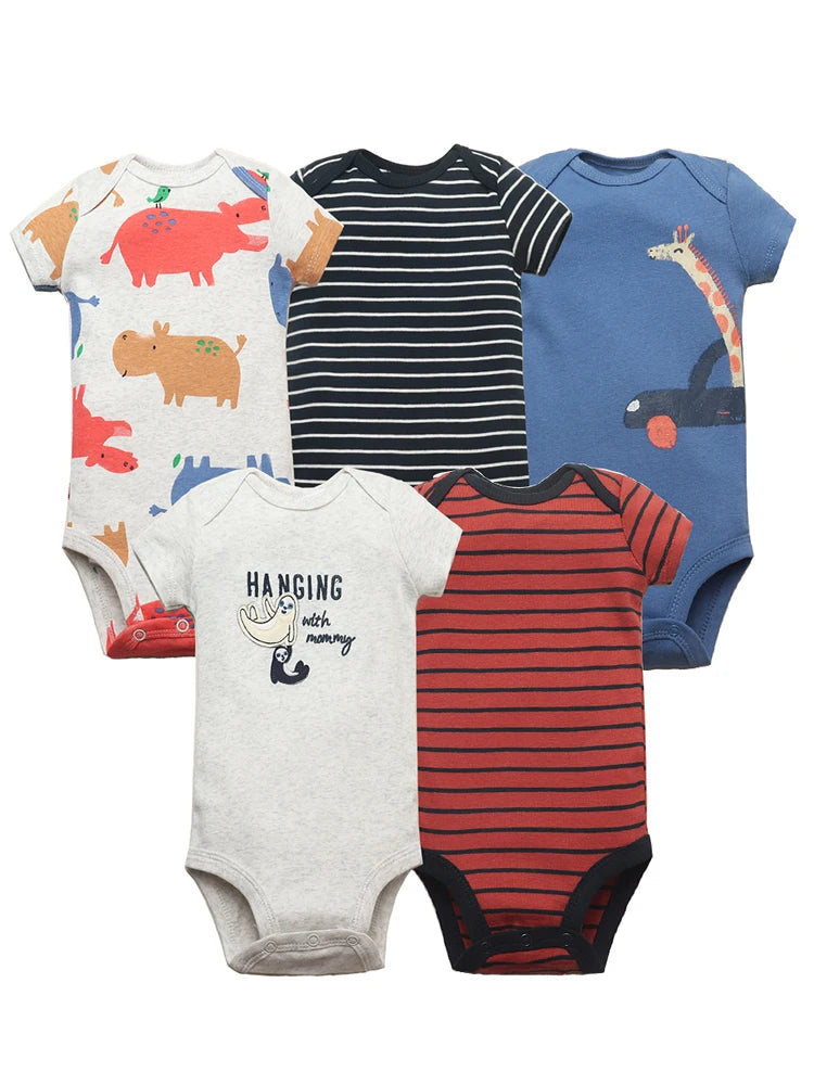 5Pieces Unisex Baby Bodysuits Fashion Body Suits Short Sleeve Newborn Infant Jumpsuit Cartoon Baby Boy Girl Clothes Set Summer