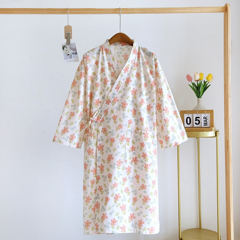 pajamas summer new 100% cotton gauze pajamas nightgown ladies SPA yukata homewear long pajamas women