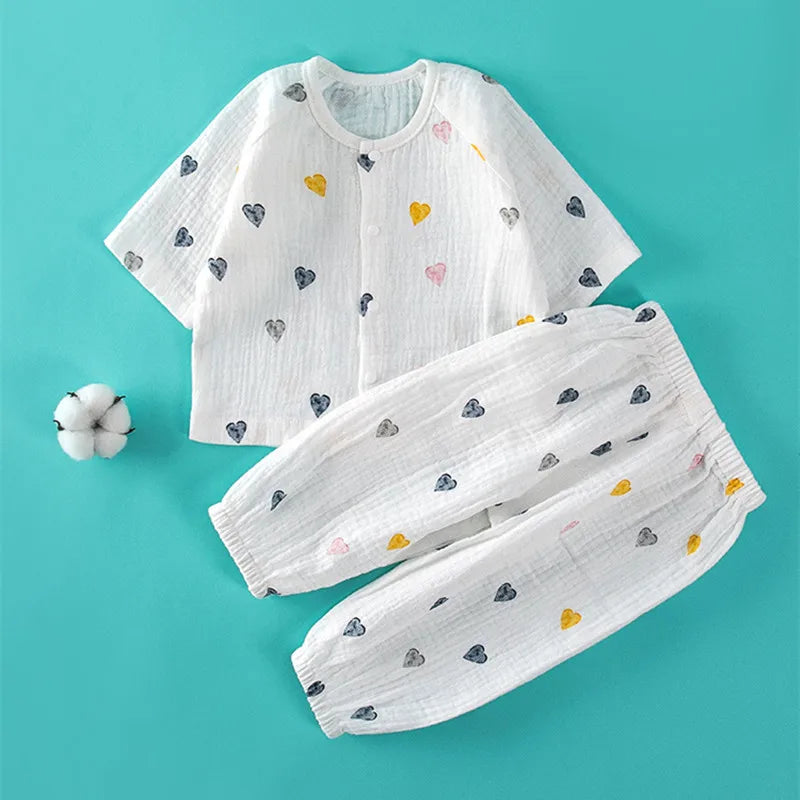 Newborn Muslin Cotton Pajamas Shirt Tops+Pants Suits