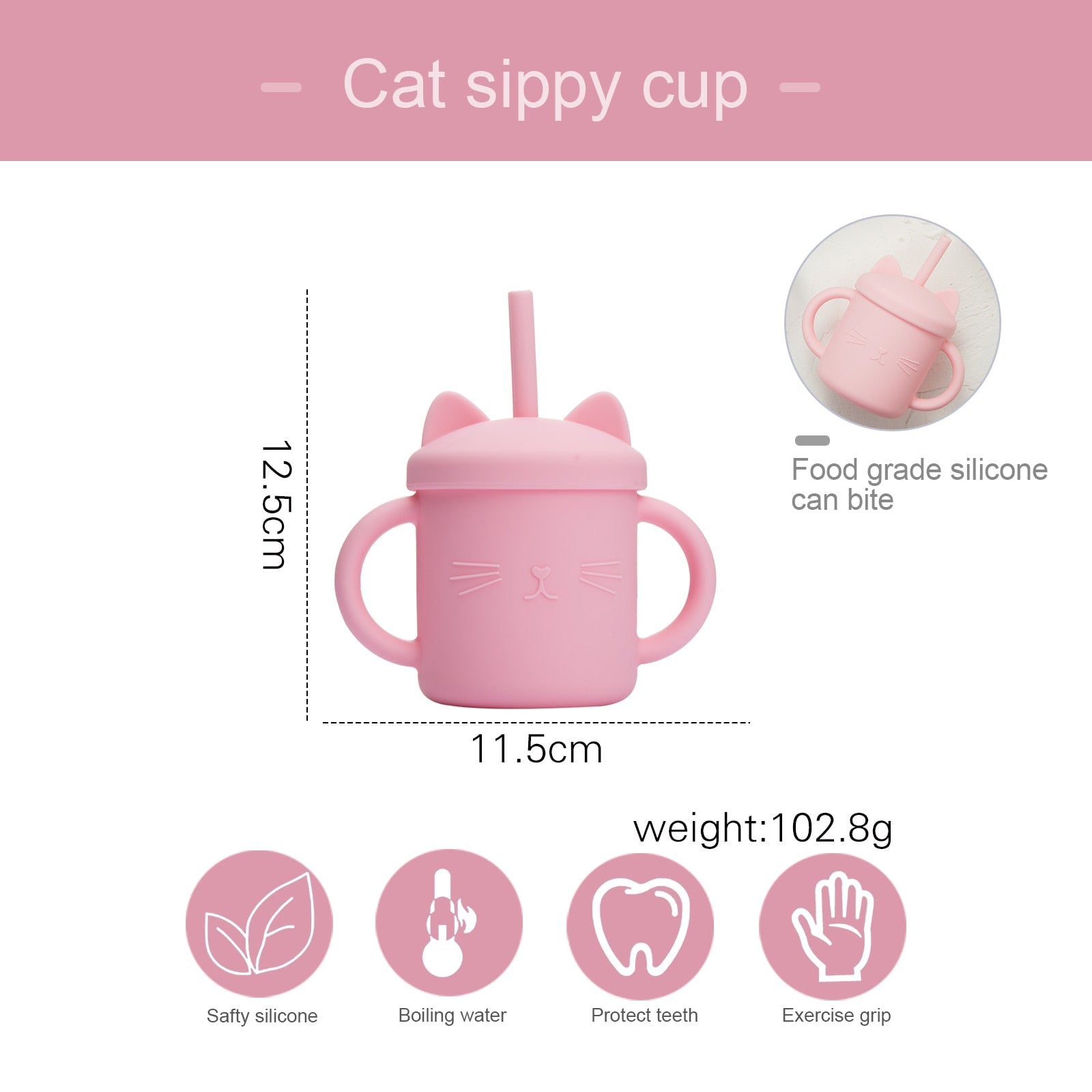 Baby Feeding Cups Silicone Drinkware Cute Cartoon Cat Sippy Cup