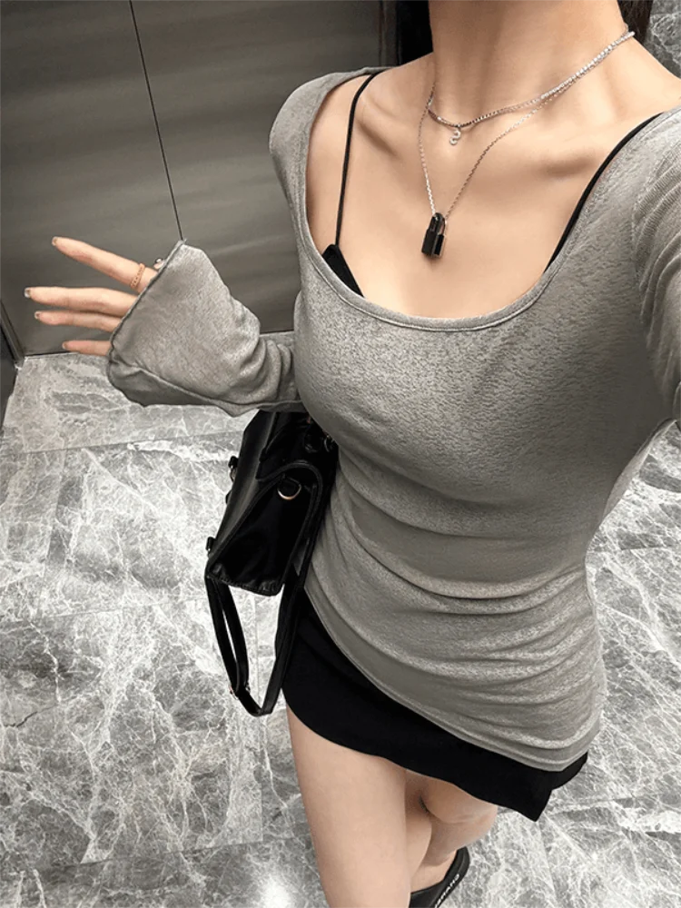 Mesh Sheer Irregular T Shirt For Women New Long Sleeve See-Through Korean Pullover Tops Sexy Autumn Girls Top Tee Shirt Casual