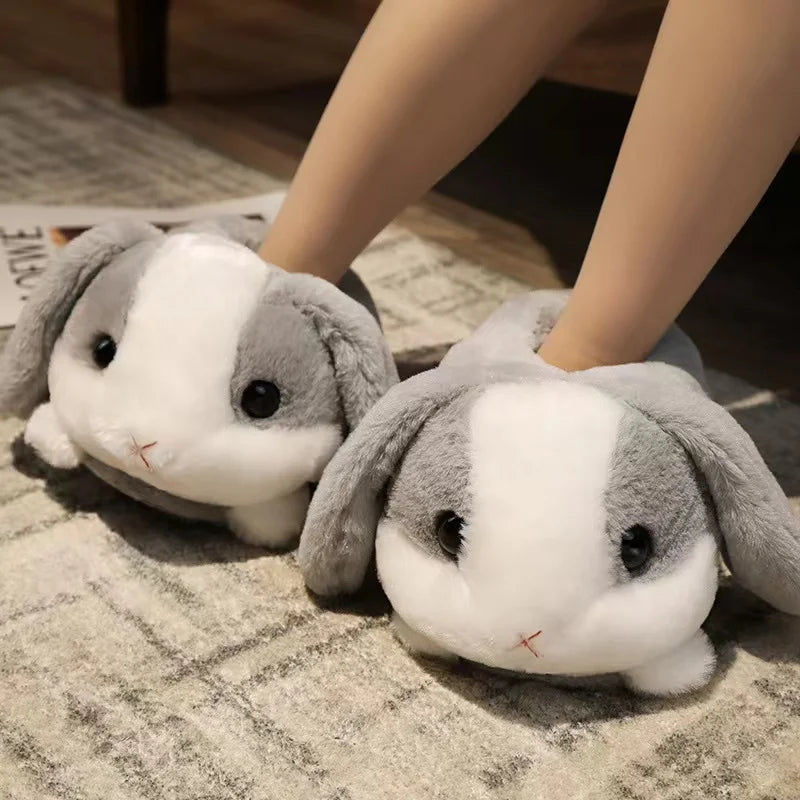 3 Colors Cute Cartoon Rabbit Plush Doll Slippers Animal Lovely Bunny Soft Stuffed Cotton Shoes Warm Winter Indoor Anime Slides