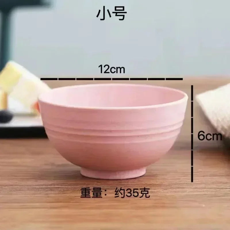 Wheat Straw Anti-Fall Bowl Dinner Bowl Plastic Fiber Divided Dining Bowl Cartoon Snack Tray Breakfast Dishes Kitchen Tableware