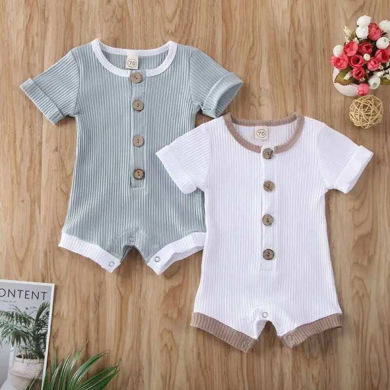 Newborn Baby Boys Girls Clothes Short Sleeve Cotton Jumpsuit Bodysuit