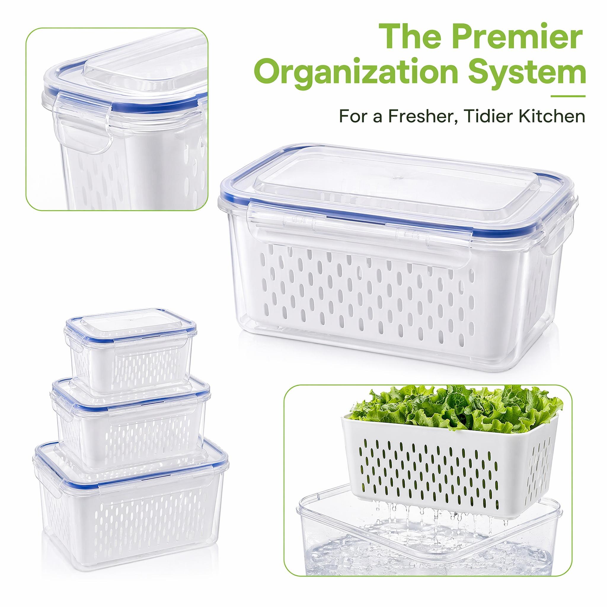 Fruit Storage Containers for Fridge with Removable Colander, Airtight Produce Saver, Dishwasher Safe Berry Keeper, 3 Sizes with Lids(Blue)