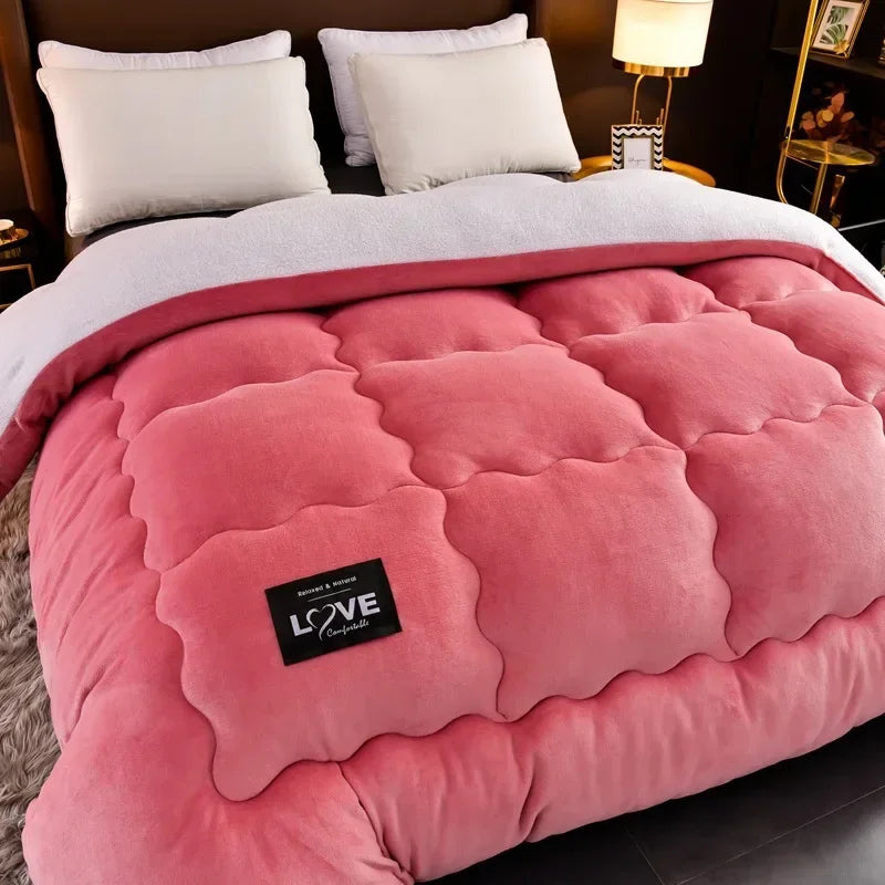 New Super Warm Lamb Wool Quilt Winter Thickened Cotton Quilt Warm Cotton Double sided Velvet Soft Extra Large Blanket