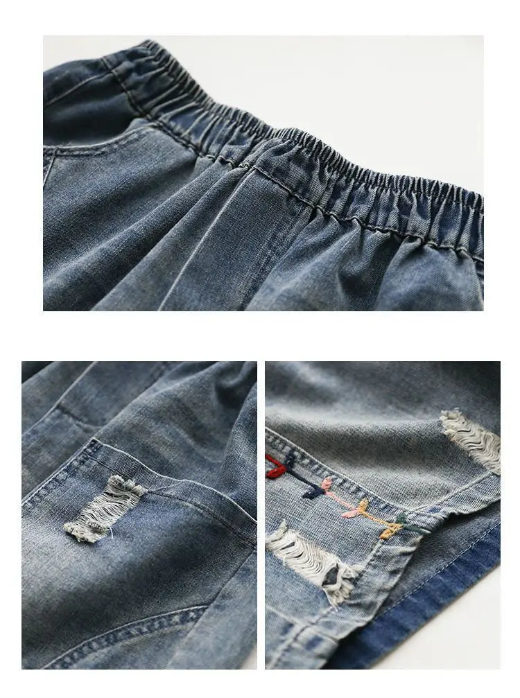 Ripped Denim Shorts Women's Shorty Hot Pants Female Clothing Korean Style Baggy Shorts Jeans Mom Short Vintage Pant High Waist