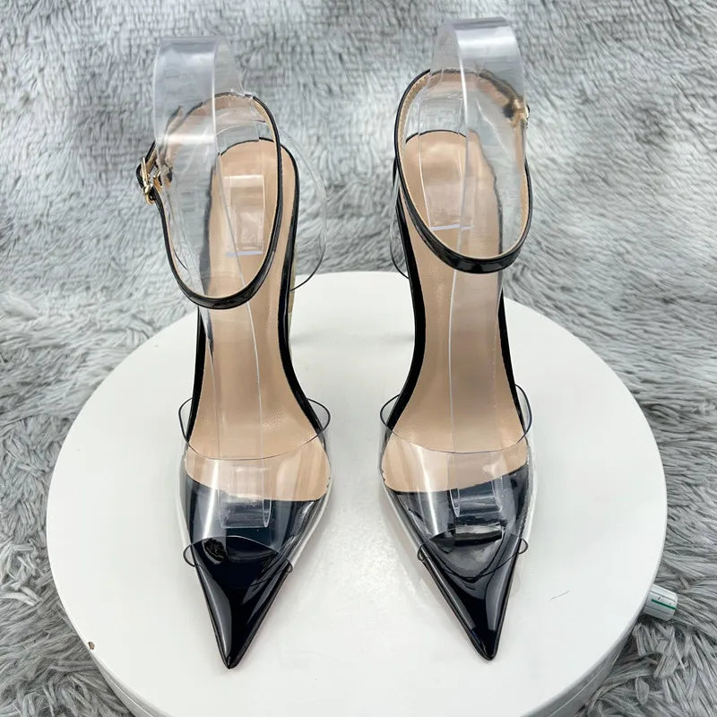 NoEnName_Null  European and American women's new fish mouth high heels transparent pvc  stilettos fashion banquet shoes Peep Toe