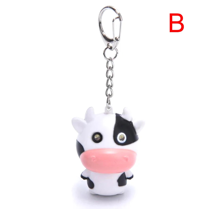 LED Audible Light-emitting Cow Keychain Charm Mini Torch Children's Toy Animal Key Ring Creative Mobile Phone Case Accessory