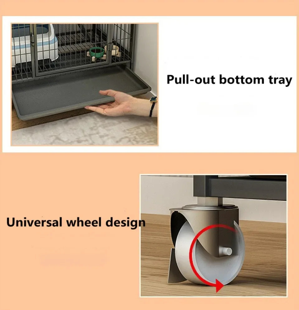 Stainless Steel Pet Villa Modern Iron Mesh Cat Cage Indoor Double Layer Dog House Large Space Free Space Pulley Cat Cages Indoor