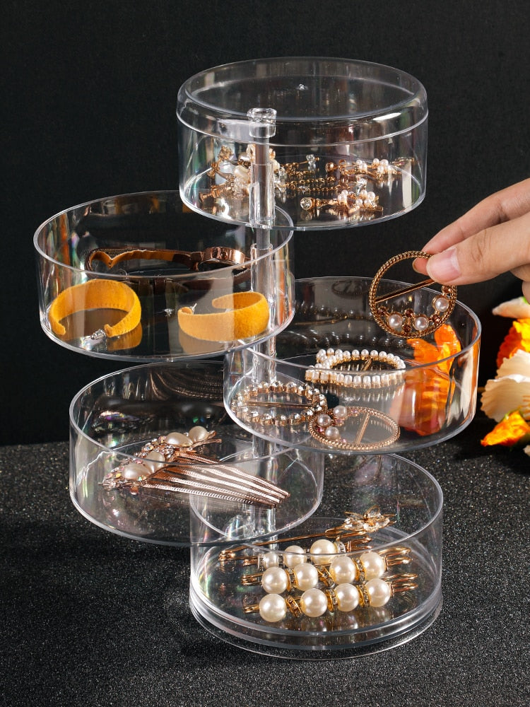 Rotating Jewelry Storage Box Makeup Storage Rack Bracelet Earring Round Plastic Organizer Boxes Holder Display Rack with Cover