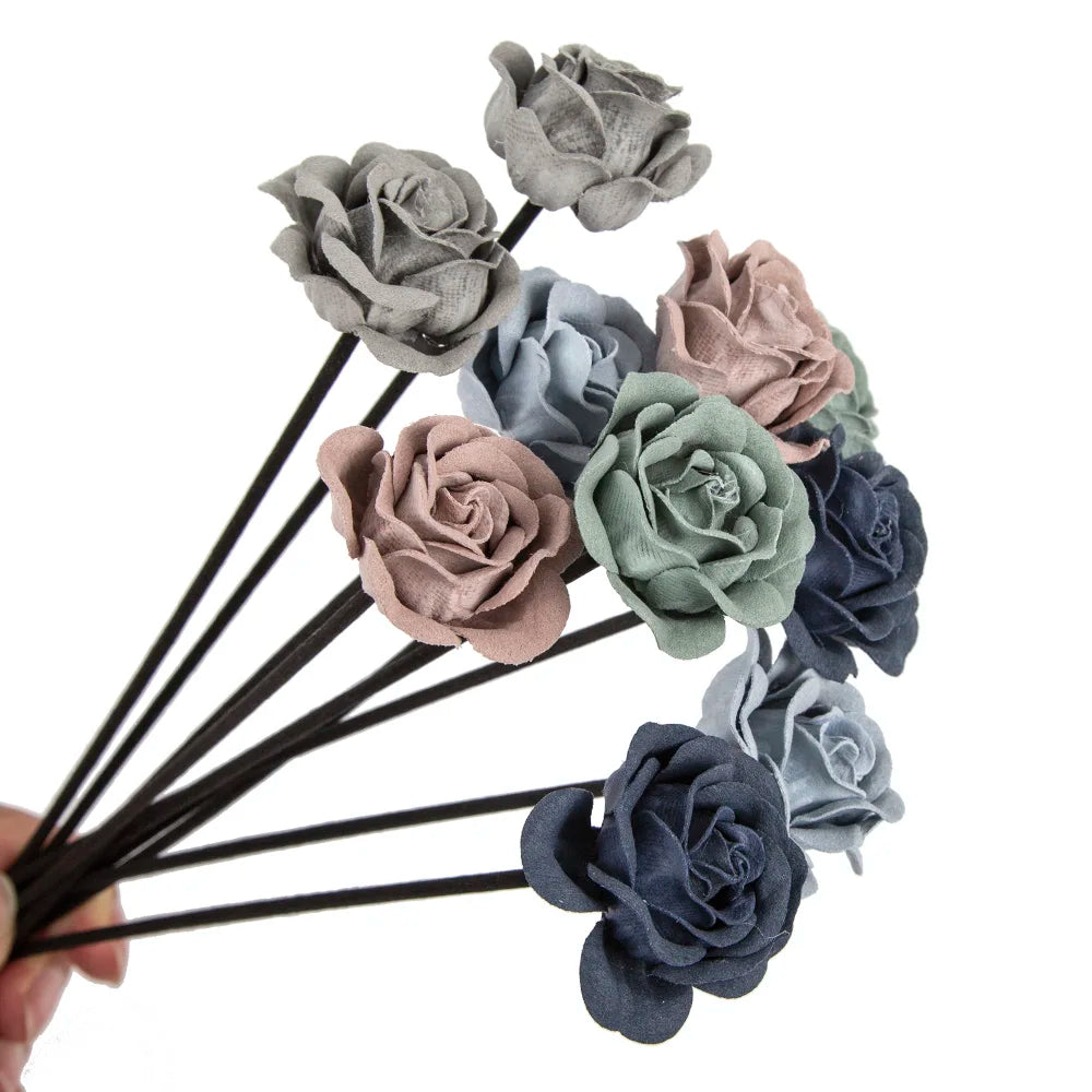 10PCS Leather Velvet Blue Grey Flower Rattan Sticks Fireless Fragrances Reed Diffuser Stick Diy Ornaments Home Decor