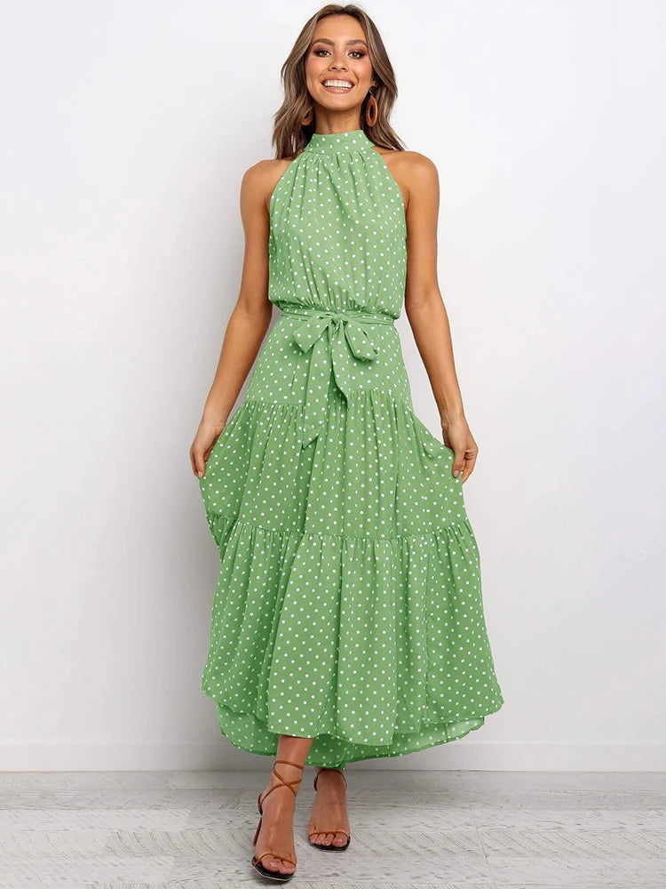 Summer Long Dress Polka Dot Casual Dresses Black Sexy Halter Strapless New 2025 Yellow Sundress Vacation Clothes For Women