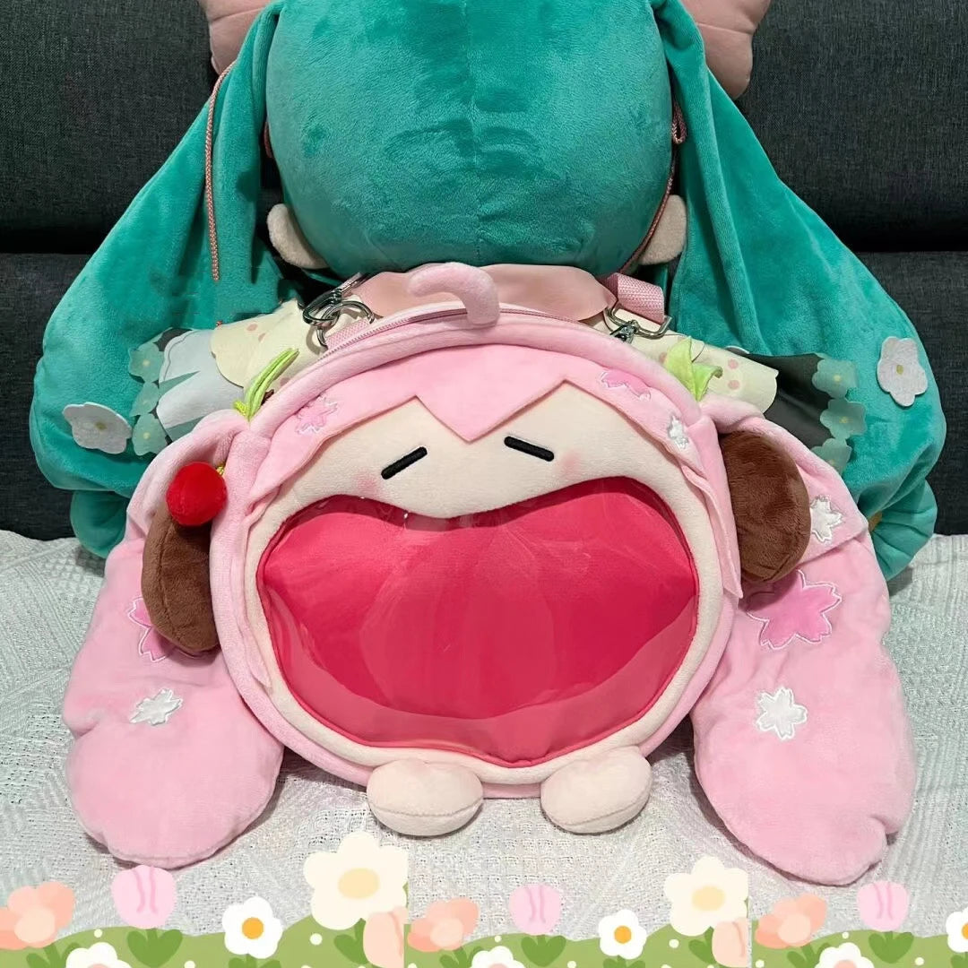 Kawaii Hatsune Miku Plush Shoulder Bag Sakura Miku Cherry Blossoms Painful Packet Stuffed Plushie Dolls Lolita Cosplay Backpack