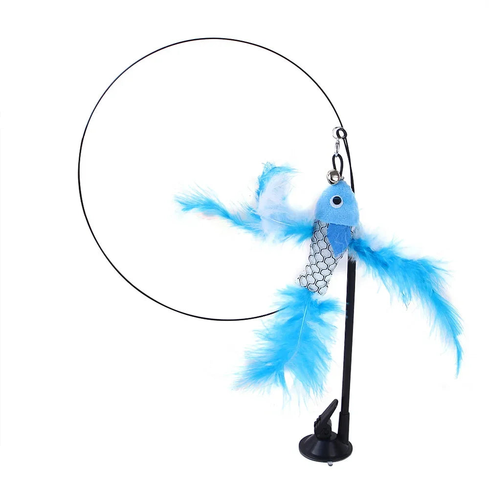 Interactive Cat Toys Simulation Bird Sucker Feather Bird with Bell Cat Stick Toy for Kitten Playing Teaser Wand Toy Cat Supplies