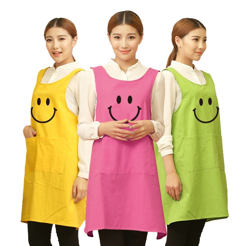 &Cute Funny Japanese-style Apron Work Clothes Home Kitchen Cooking Breathable Cotton Waist Pinafore Women Apron