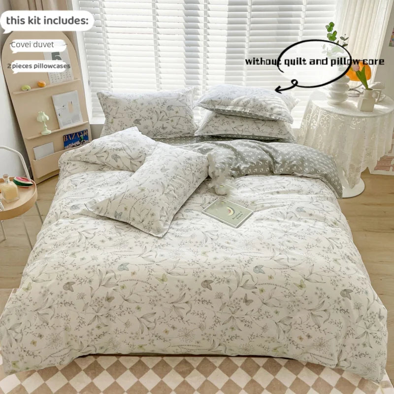 3pcs 100% Cotton Duvet Cover Set (1*Duvet Cover + 2*Pillowcase, Without Core), Fresh Flower Print Bedding Set, Soft Comfortable