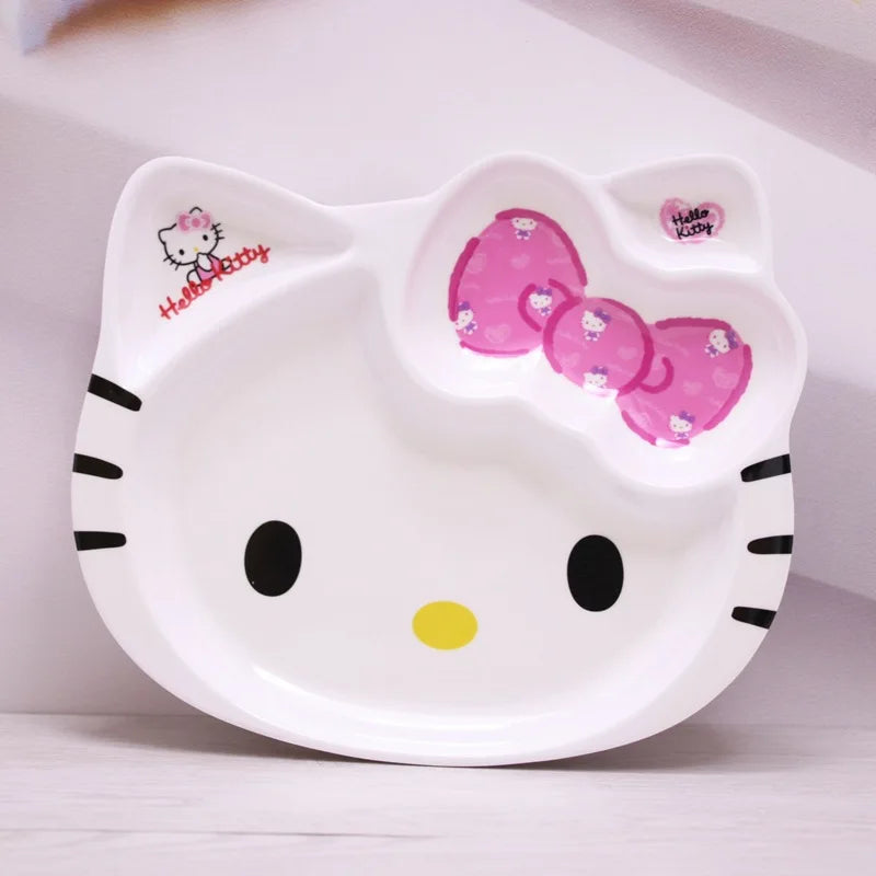 Sanrio Kawaii Hello Kitty Cat Face Plate Child Cutlery Set Bowl Chopsticks Spoon Fall Resistance Have A Meal 2-14 Years Old Cute