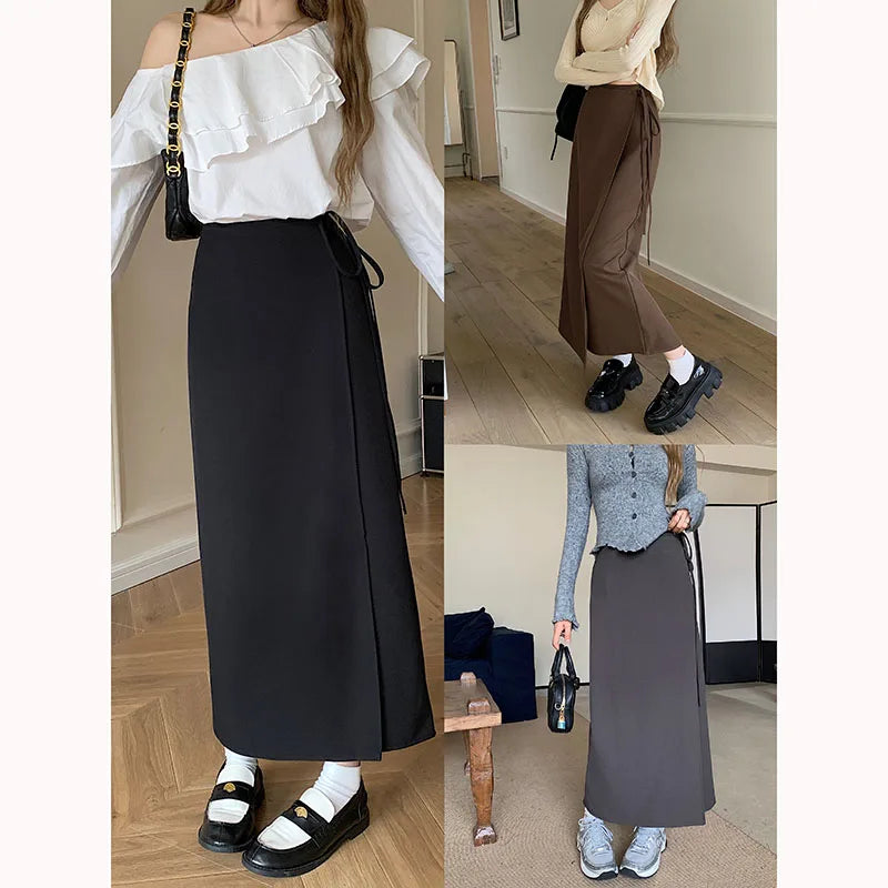 3Colors S-XL Irregular Long Skirt Women 2023 Summer Ankle Length Casual High Waist Pencil Long Skirts Female(L5143