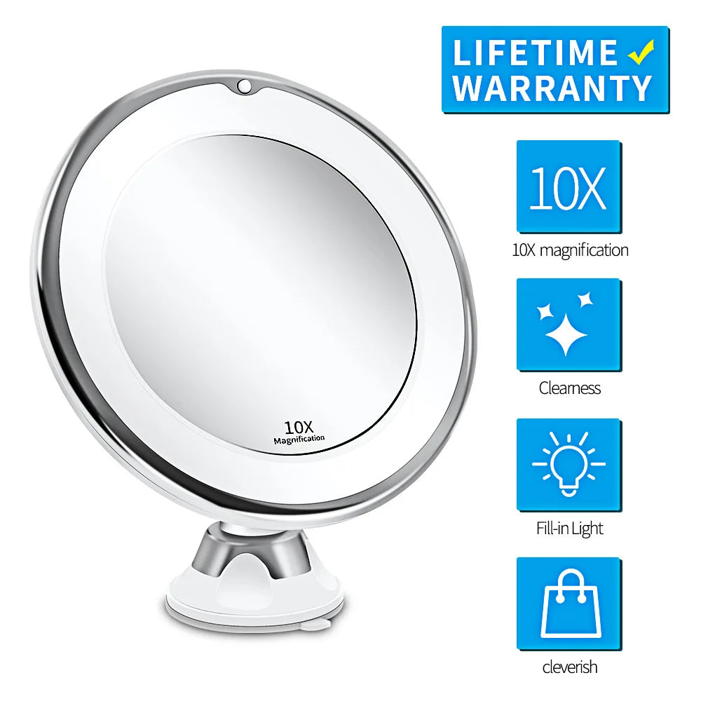 Makeup Mirror 10x Magnifying Mirror 14 Led Light Wall Suction Cosmetic Touch Screen Vanity Table Magnification Cosmetic Mirrors