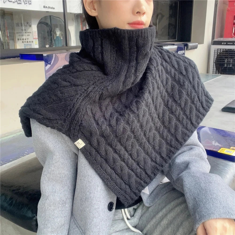 Poncho Knitted Cloak Scarf Women's Fashion Outwear Pullover Neck Solid Color Neck Sleeve Knitted Small Shawl Spring Autumn