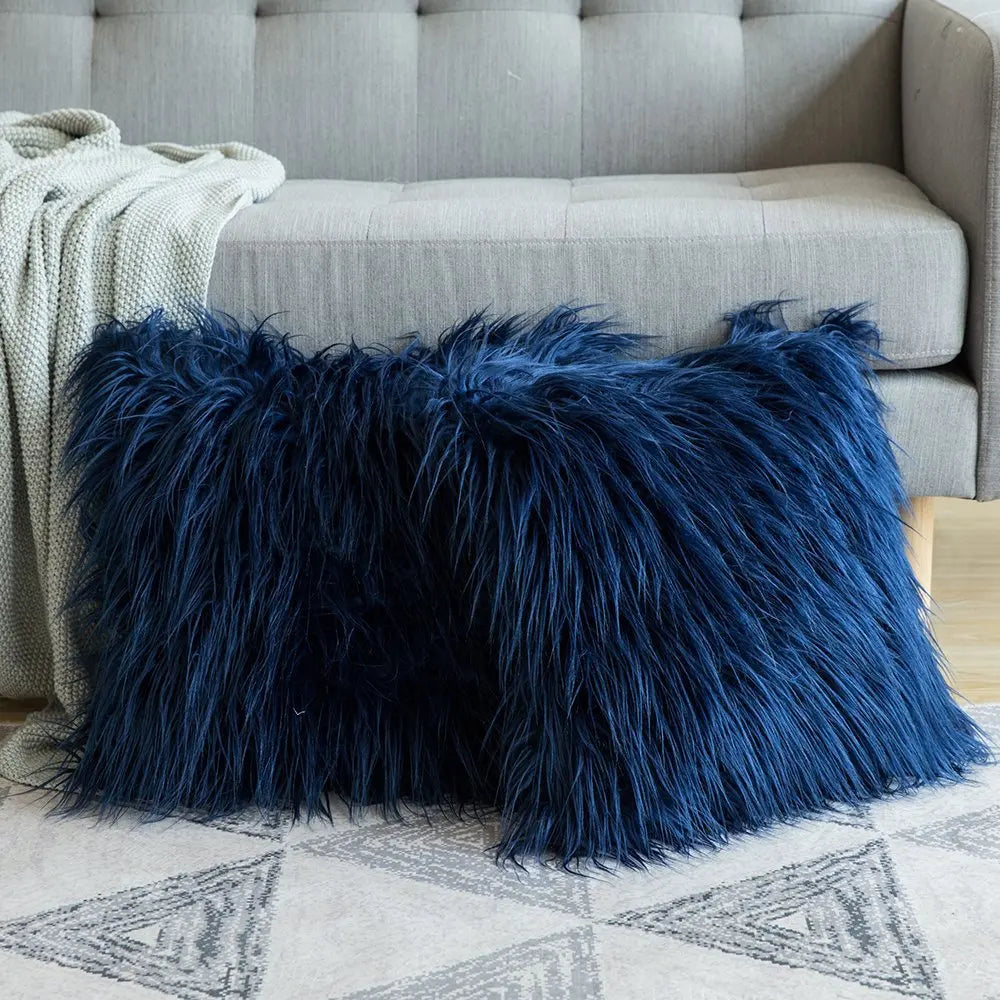 Artificial Wool Fur Sheepskin Cushion Cover Hairy Faux Plain Fluffy Soft Throw Pillowcase Washable Square Solid Pillow Case 45cm