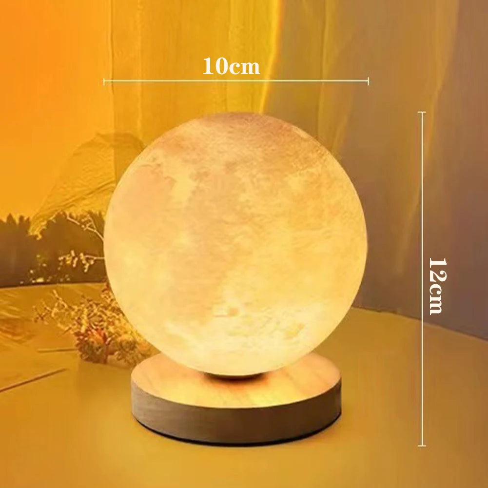 Levitating Moon Magnetic Floating Night Light, Creative Table 3D Printed LED Lamp with Wooden Base for Gift Office Bedroom Home