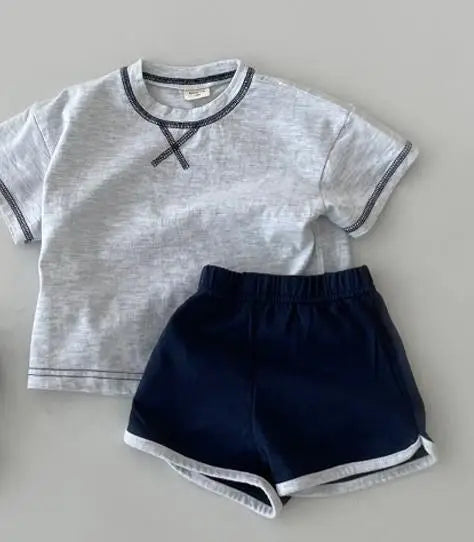 Cute Letter Embroidered T Shirt + Shorts 2pcs Suit Baby Cotton Outfits