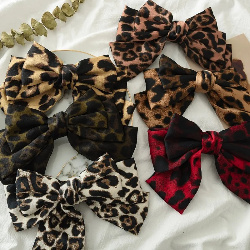 New Fashion Leopard Big Bow Fabric Hairpin Spring Clip Barrettes Women Girls Hair Accessories Headdress