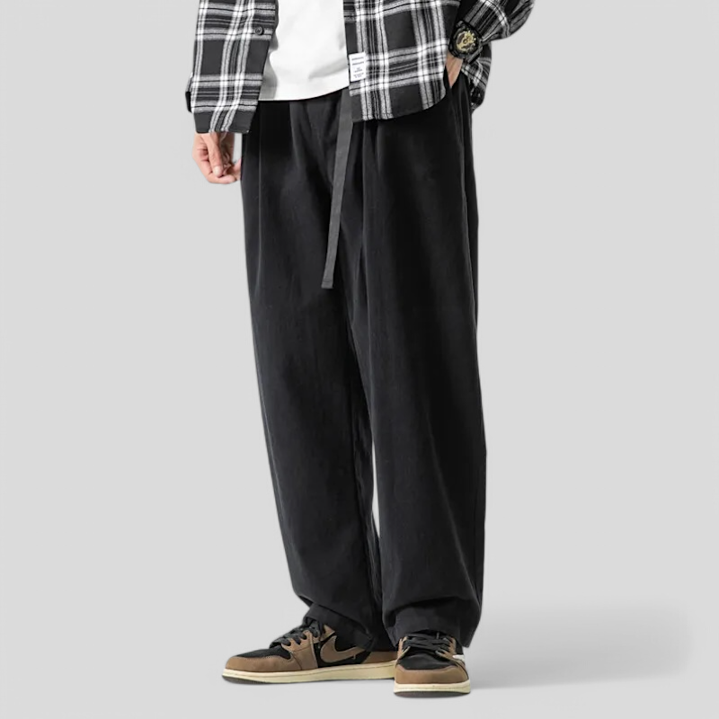 Web belt elastic waist pant with detachable pocket