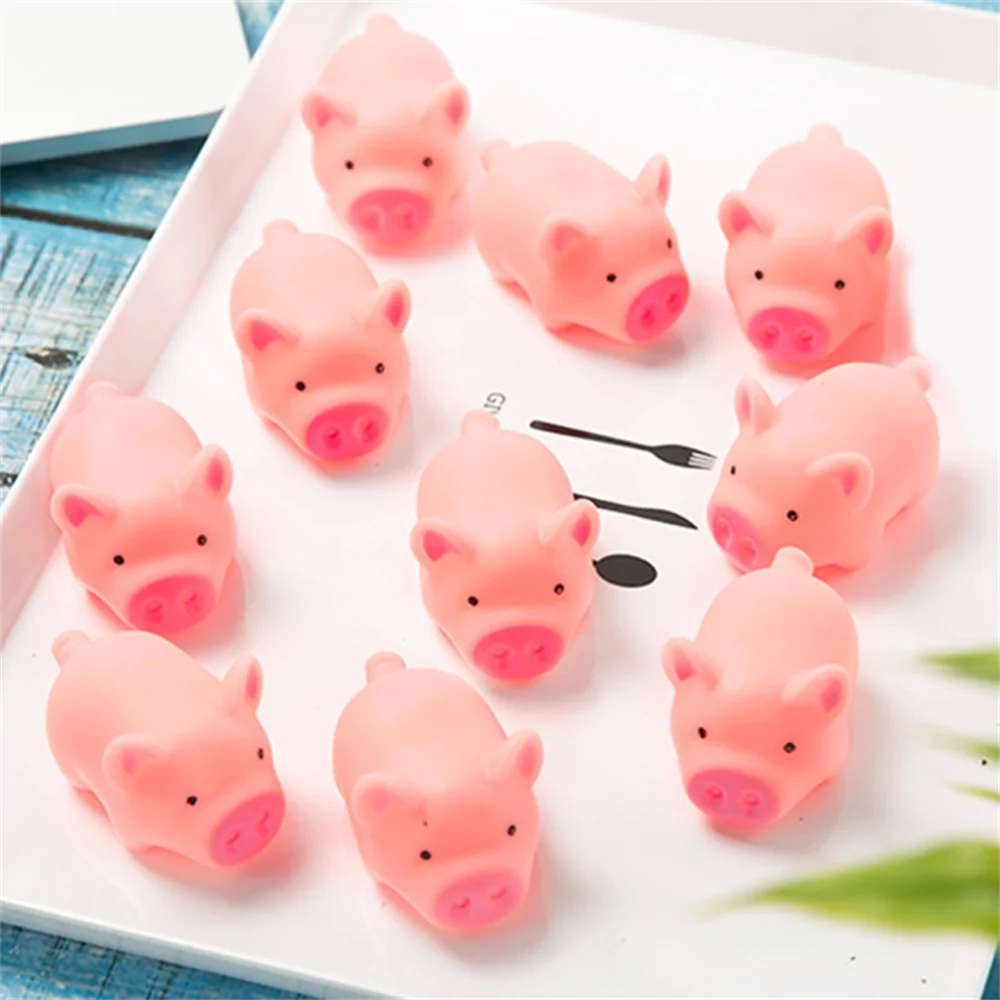 Pet Toy Cute Pink Pig Squeeze Squeaky Sound Soft Rubber Mini Toy Chew Interactive Games Training Funny Toy Pet Supplies 10pcs