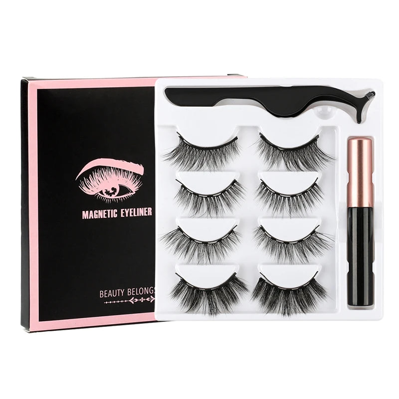 Magnetic Eyelashes Set 1/2/3 Pairs Natural Long False Eyelashes Soft Mink Lashes Waterproof Liquid Eyeliner Tweezer Makeup Tools
