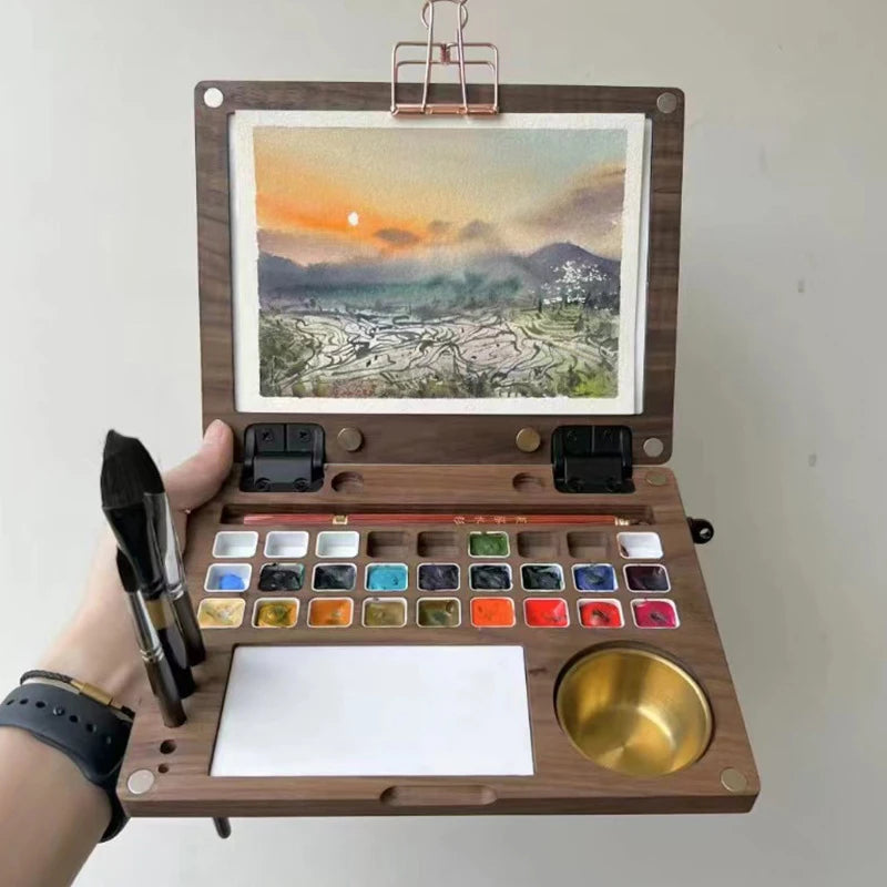 Portable Collapsible Wooden Palette Multifunctional Oil Painting Box Student Outdoor Sketching Travel Watercolor Painting  Tool