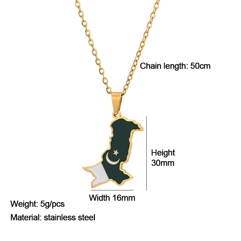 Fashion Pakistan Country Map Falg Pendant Necklaces For Women Stainless Steel Gold/Steel Color Pakistani Ethnic Jewelry Gifts