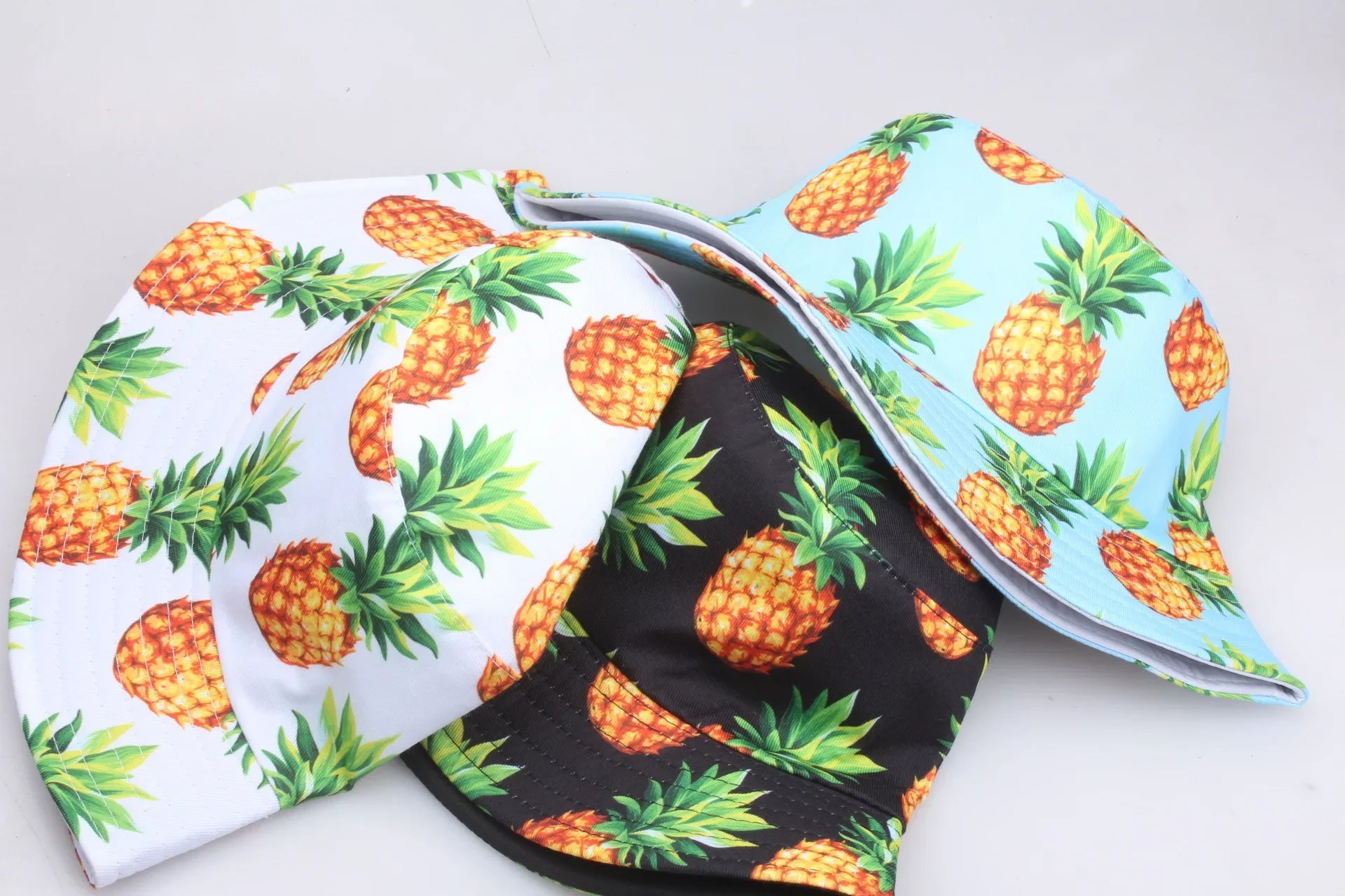 Pineapple Summer Printed Bucket Hats for Women Men Fruit Beach Double-Sided Cotton Panama Caps Fishing Sun Fisherman Hat Bob