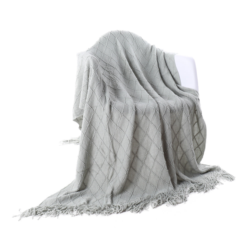 Tassel Sofa Cover Solid Color Knitted Blanket